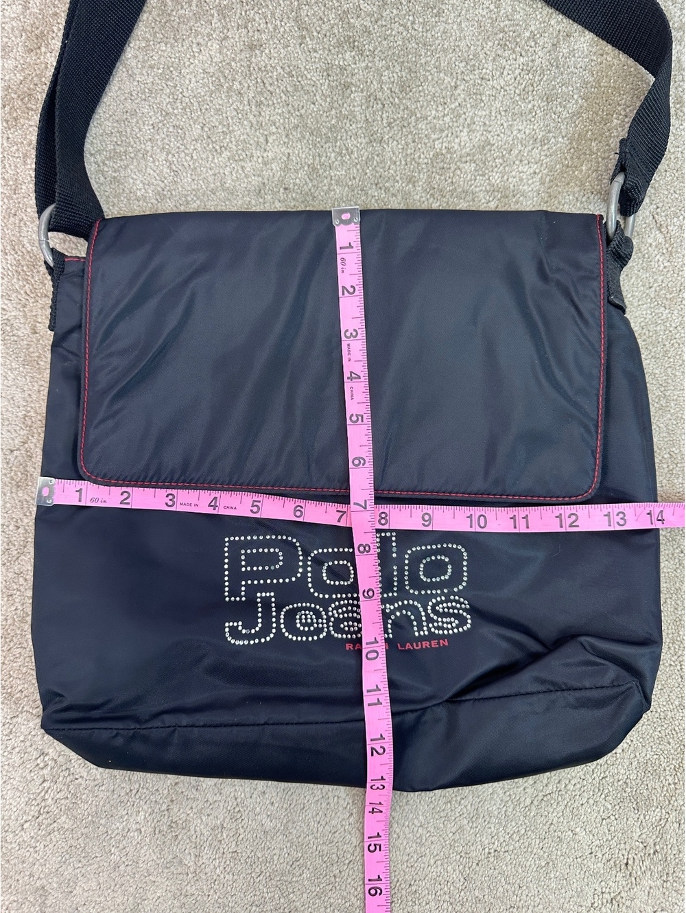 Polo Ralph Lauren Rhinestone Bling Nylon Messenger Bag Adjustable Strap Vintage - Picture 4 of 7